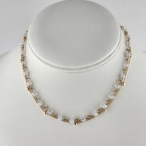 Beautiful Opalescent Gold Tone Double Strand‎ Choker Necklace 15"